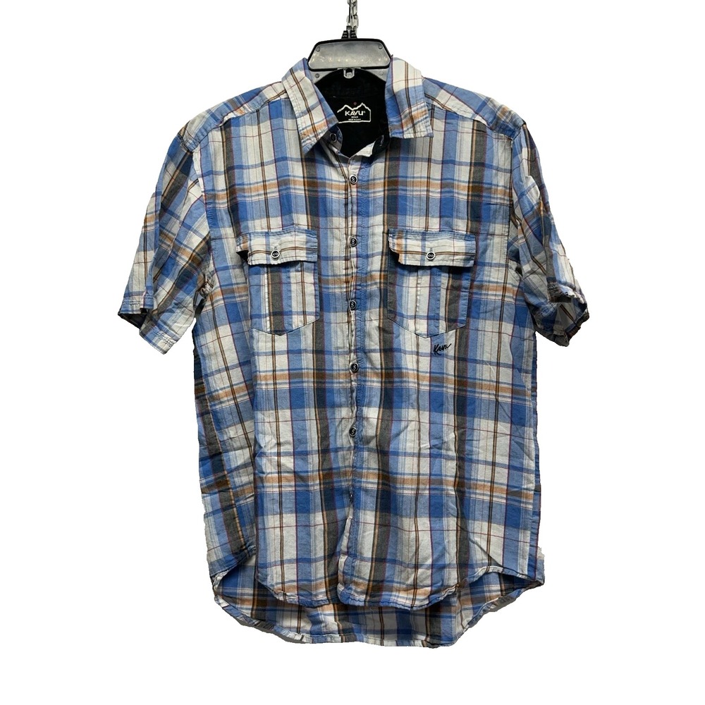 Kavu Men's Medium Multicolor Plaid Short Sleeve Button Up Shirt (G3)